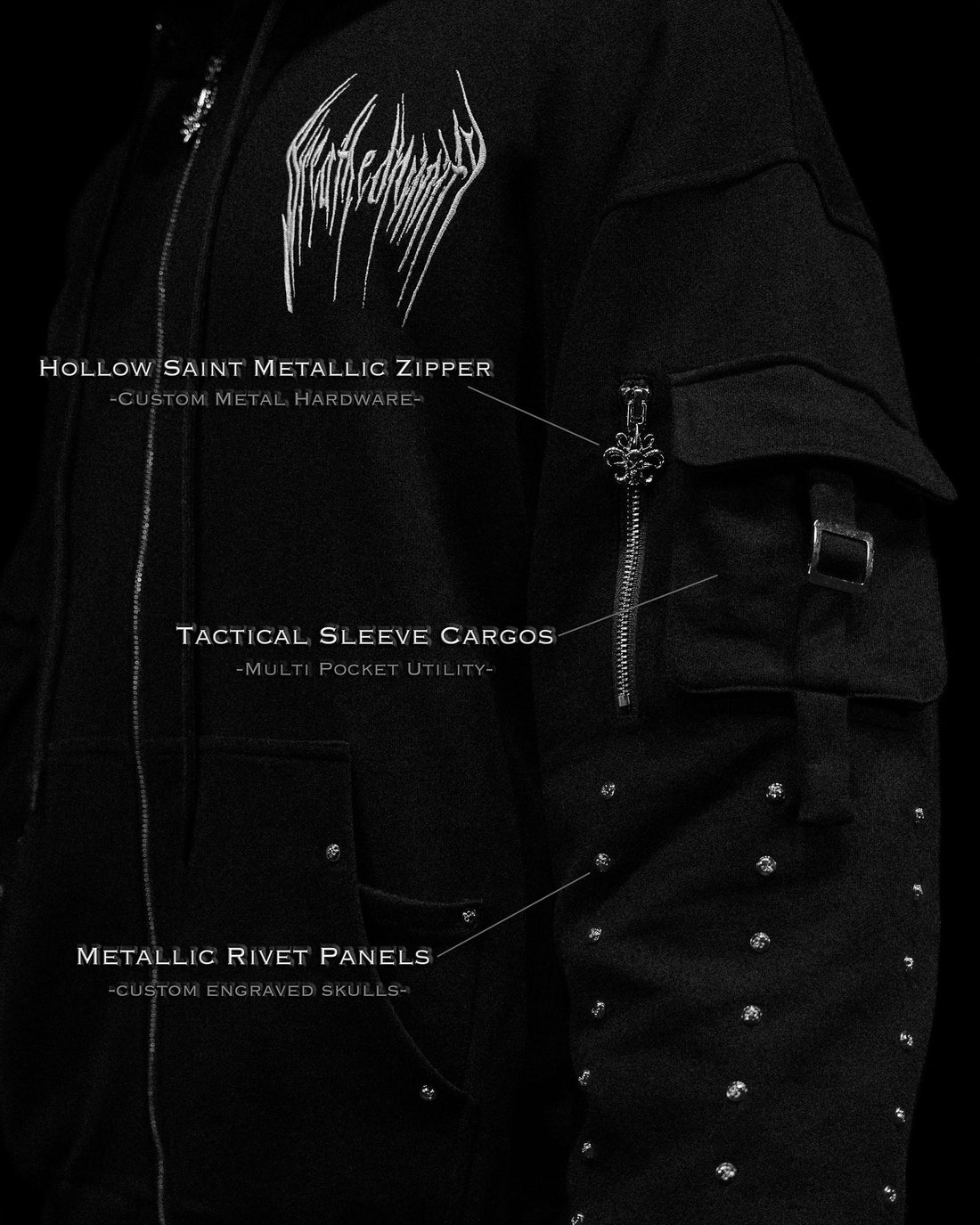Metallic Tactical Oversized Cargo Zip-up Jacket [DARKNESS]