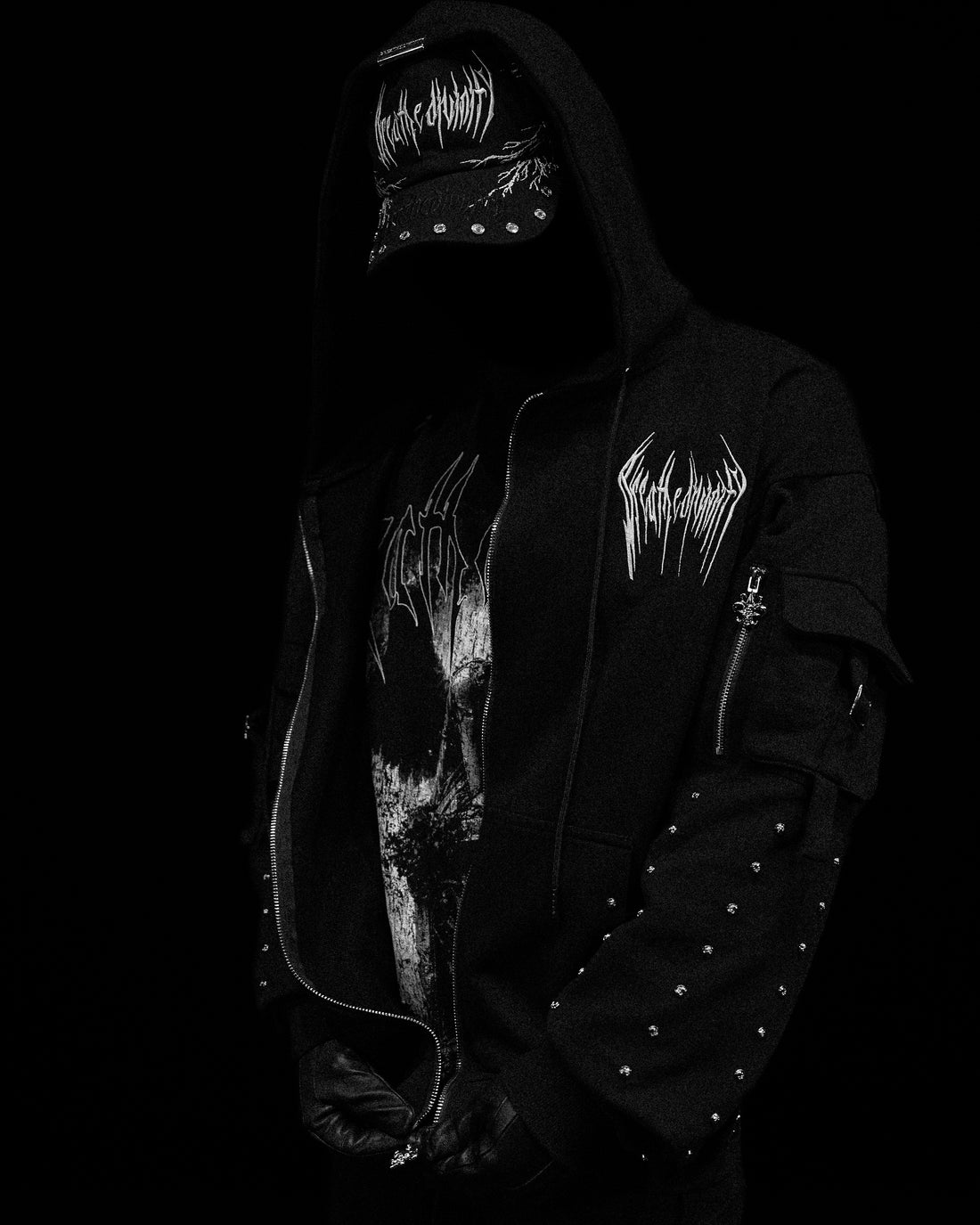 Metallic Tactical Oversized Cargo Zip-up Jacket [DARKNESS]