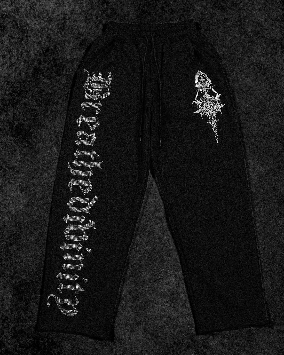 Womens Luxe Rhinestone Banana Uncuffed Sweatpants [VOID BLACK]