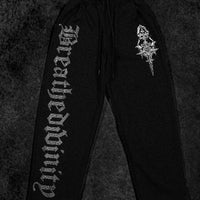 Womens Luxe Rhinestone Banana Uncuffed Sweatpants [VOID BLACK]