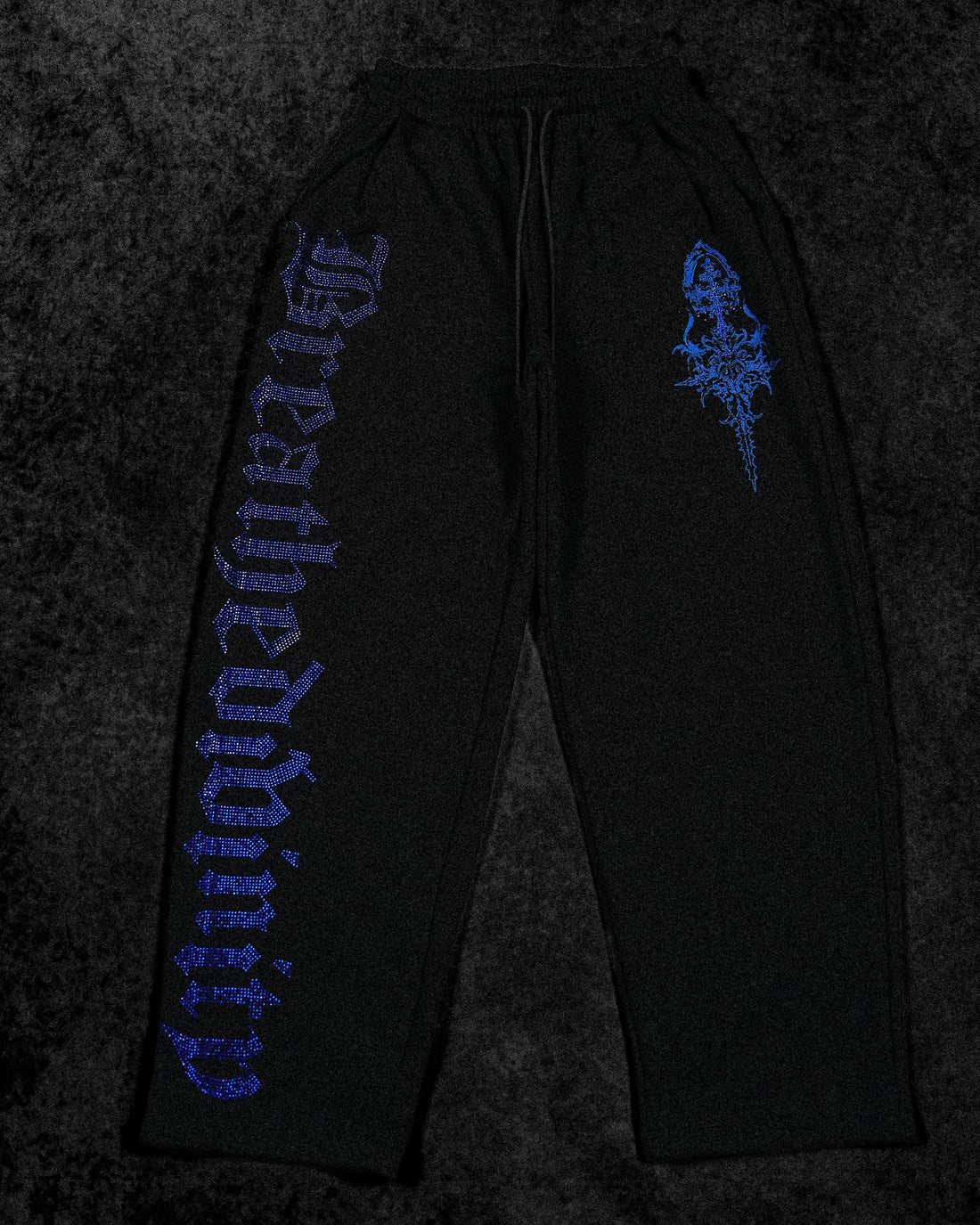 Womens Luxe Rhinestone Banana Uncuffed Sweatpants [MIDNIGHT BLUE]