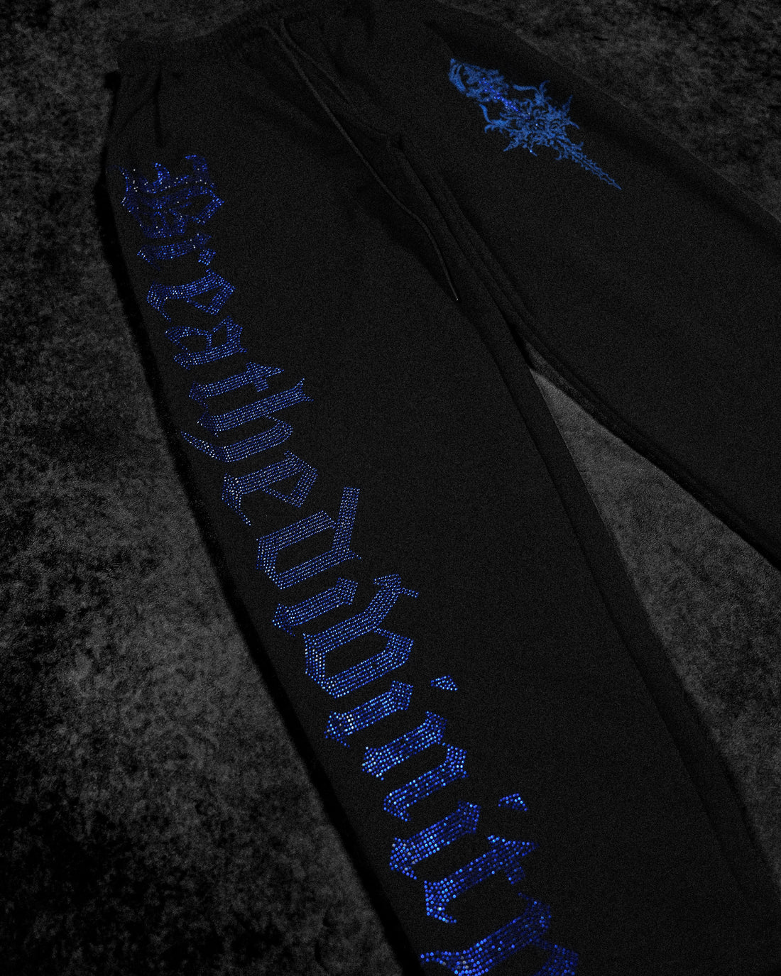 Womens Luxe Rhinestone Banana Uncuffed Sweatpants [MIDNIGHT BLUE]