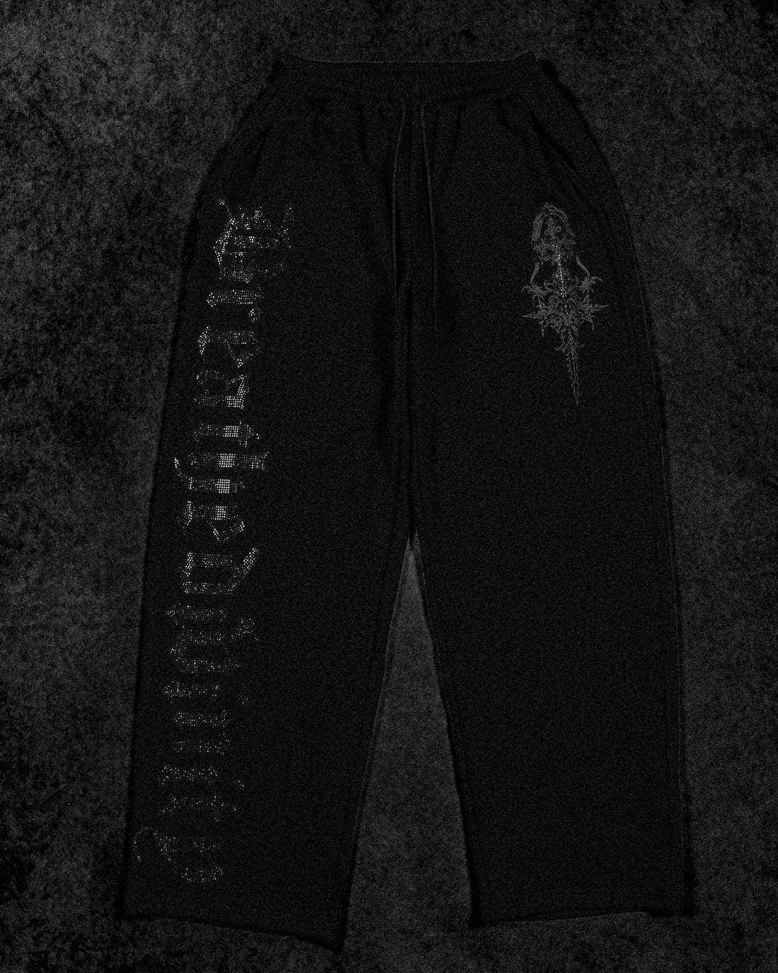 Womens Luxe Rhinestone Banana Uncuffed Sweatpants [DARKNESS]
