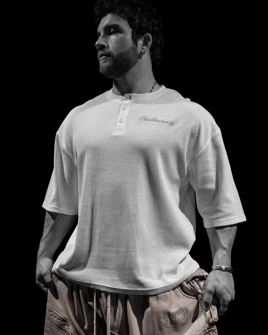 Oversized Elegance Waffle Henley [IVORY]