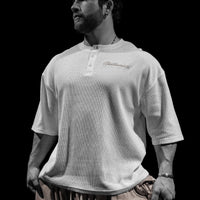 Oversized Elegance Waffle Henley [IVORY]