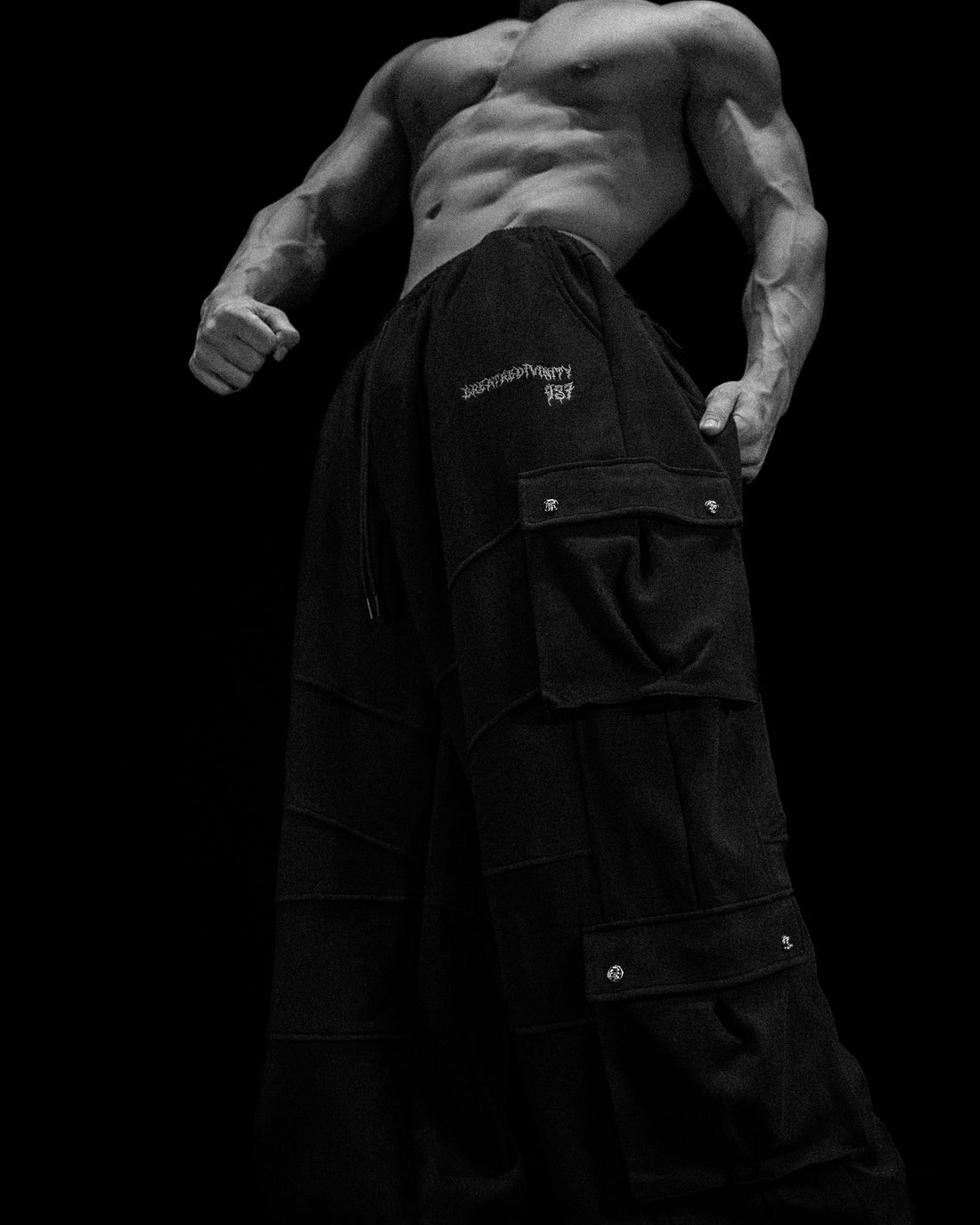 937 Embroidered Tactical Oversized Uncuffed Cargos [VOID BLACK]