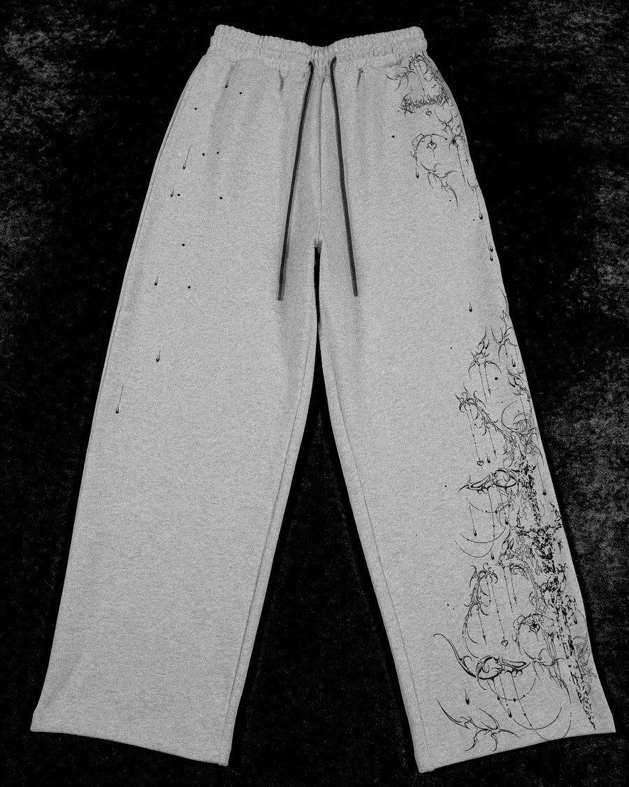 Women's Shattered Blade Rhinestone Uncuffed Sweatpants [GREY]