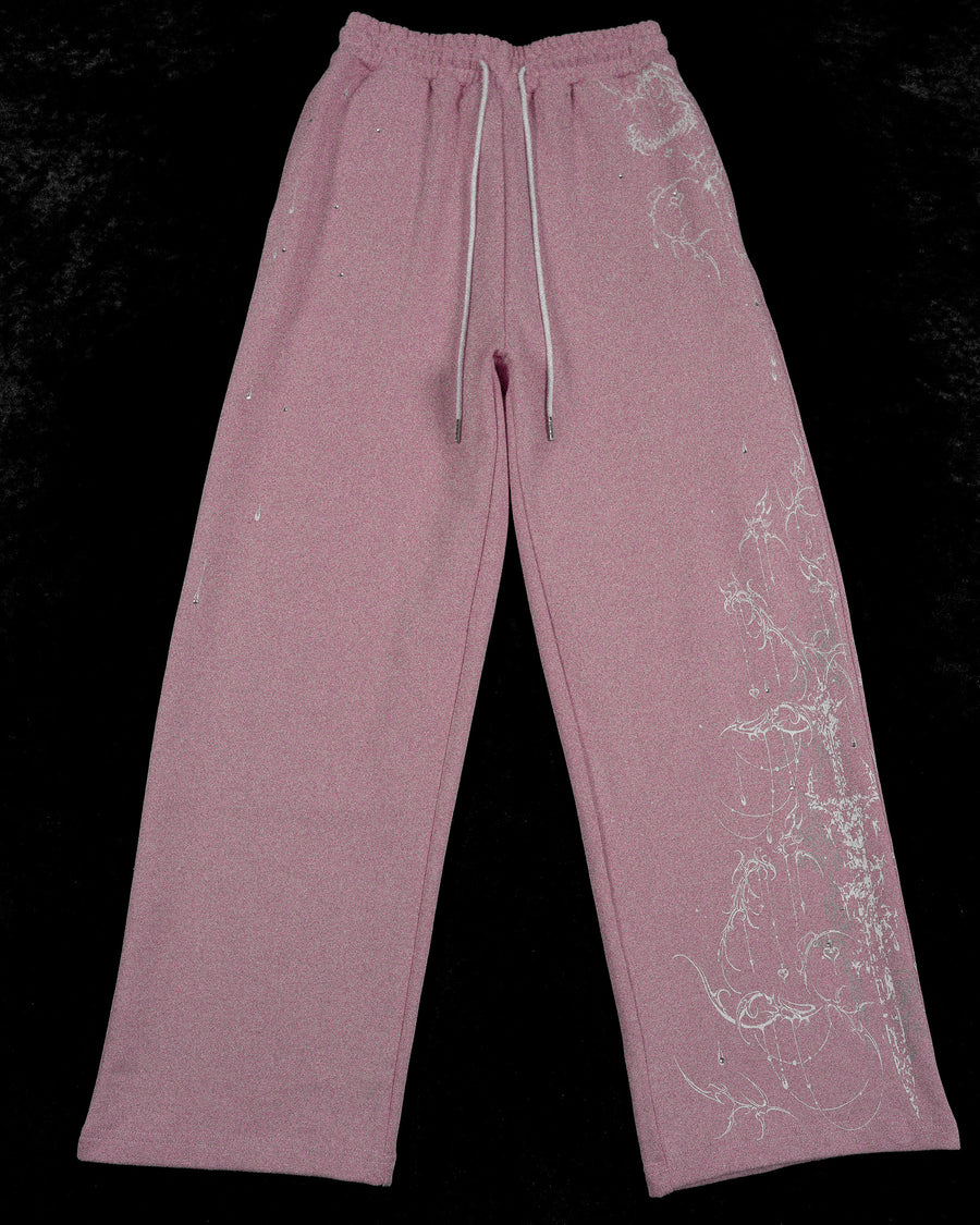 Women's Shattered Blade Rhinestone Uncuffed Sweatpants [PINK]
