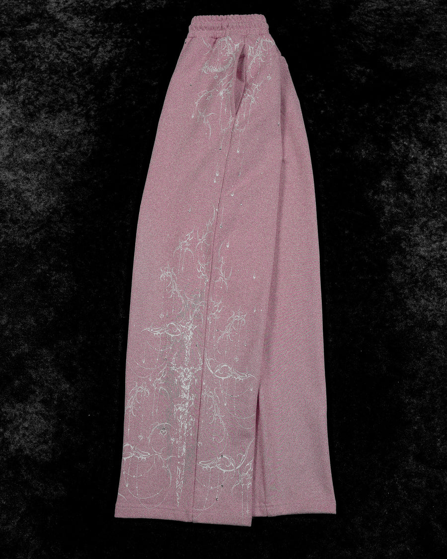 Women's Shattered Blade Rhinestone Uncuffed Sweatpants [PINK]