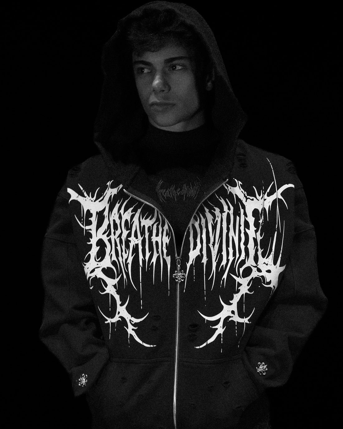 Mens Tarnished Zip-up Hoodie [VOID BLACK]