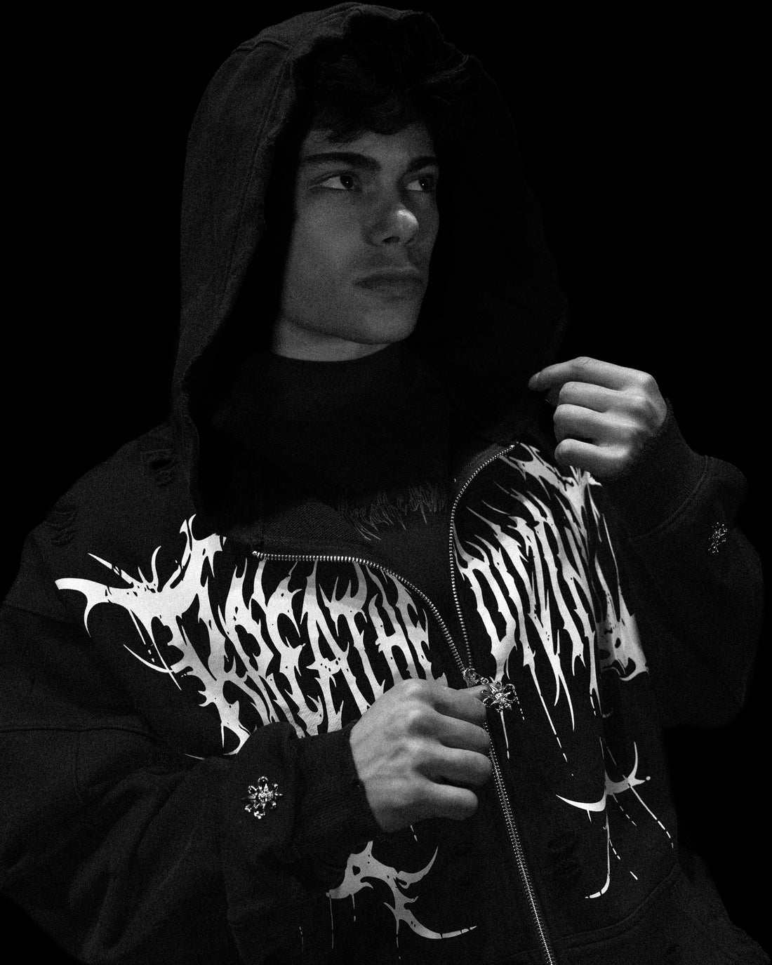 Mens Tarnished Zip-up Hoodie [VOID BLACK]