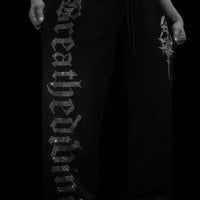 Womens Luxe Rhinestone Banana Uncuffed Sweatpants [VOID BLACK]