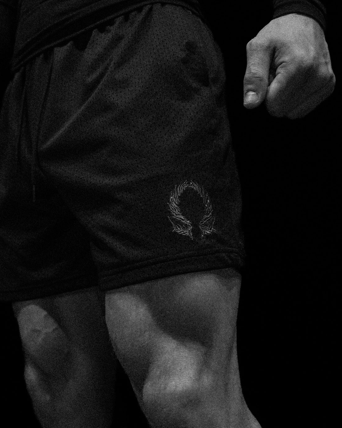 Mens Embroidery Bodybuilding Shorts [VOID BLACK]