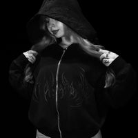 Women's Scarlet Kiss Cropped Zip-up Hoodie [DARKNESS]