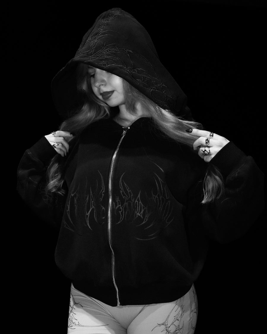 Women's Scarlet Kiss Cropped Zip-up Hoodie [DARKNESS]
