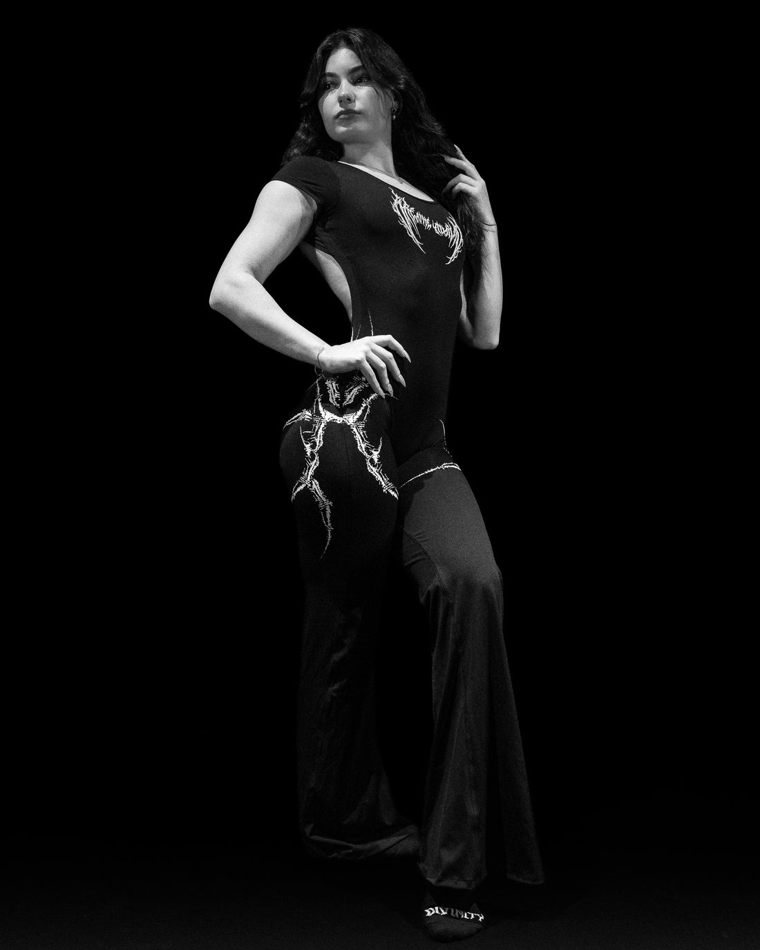 Void Tech™ Dark Reign Open Back Flare Bodysuit [VOID BLACK]