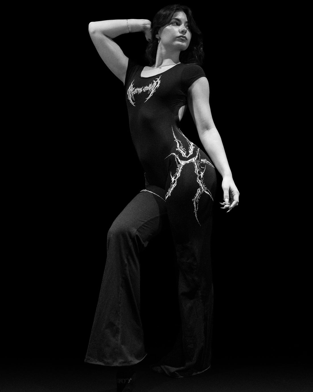 Void Tech™ Dark Reign Open Back Flare Bodysuit [VOID BLACK]