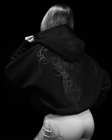 Women's Scarlet Kiss Cropped Zip-up Hoodie [DARKNESS]