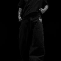 Essential Embroidered Oversized Denim Jeans [DARK GRAY]