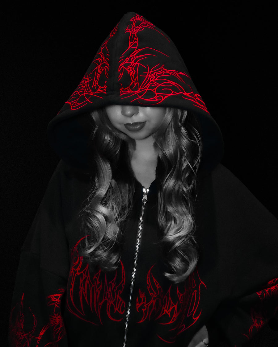 Women's Scarlet Kiss Cropped Zip-up Hoodie [NIGHTMARE]
