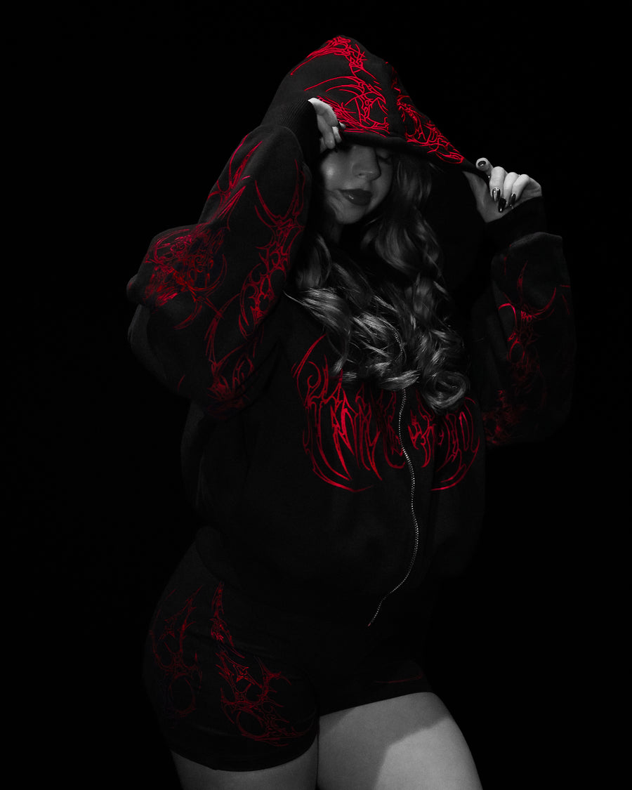 Women's Scarlet Kiss Cropped Zip-up Hoodie [NIGHTMARE]