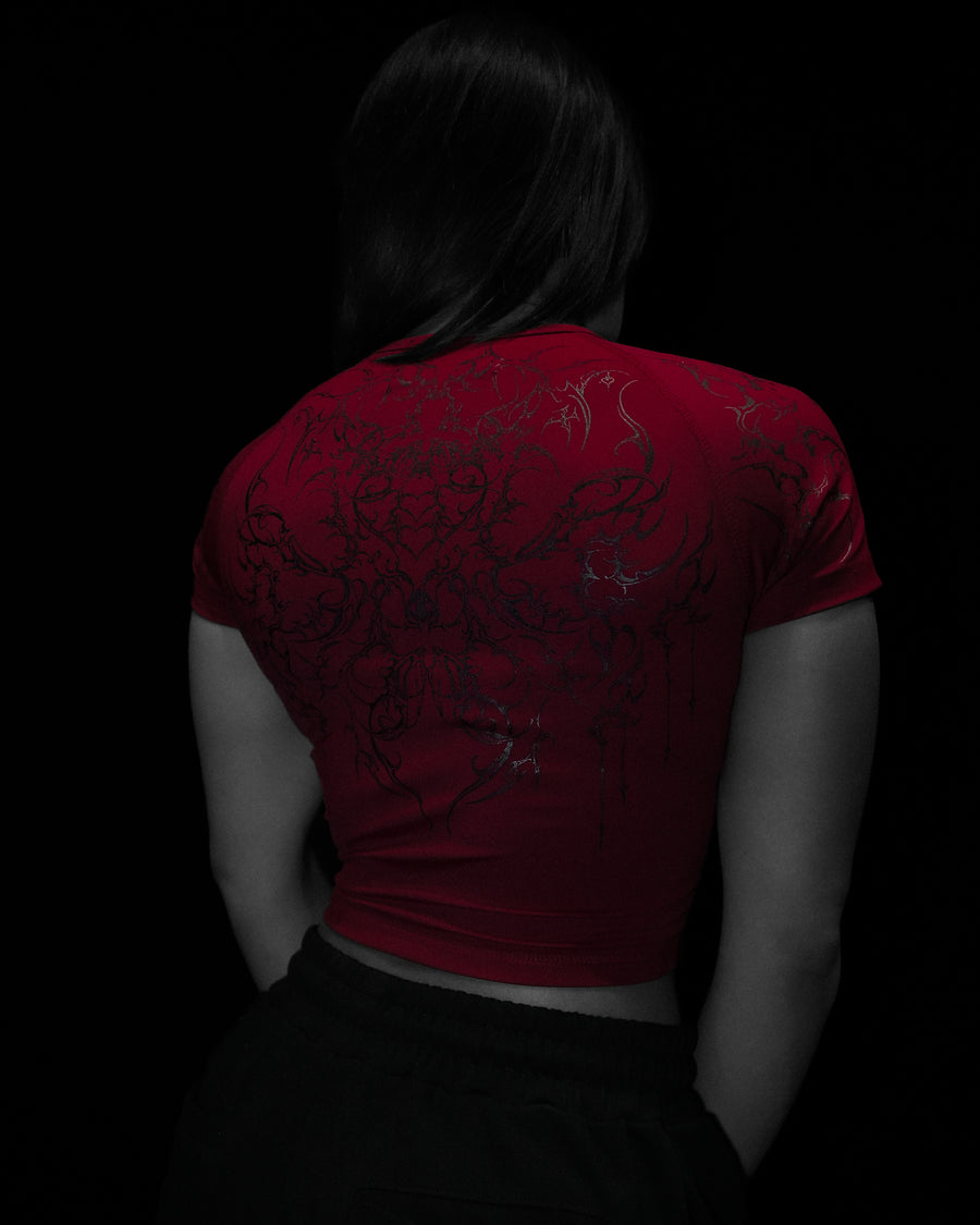 Women's Void Tech™ Black Petal Cropped Compression [CRIMSON]