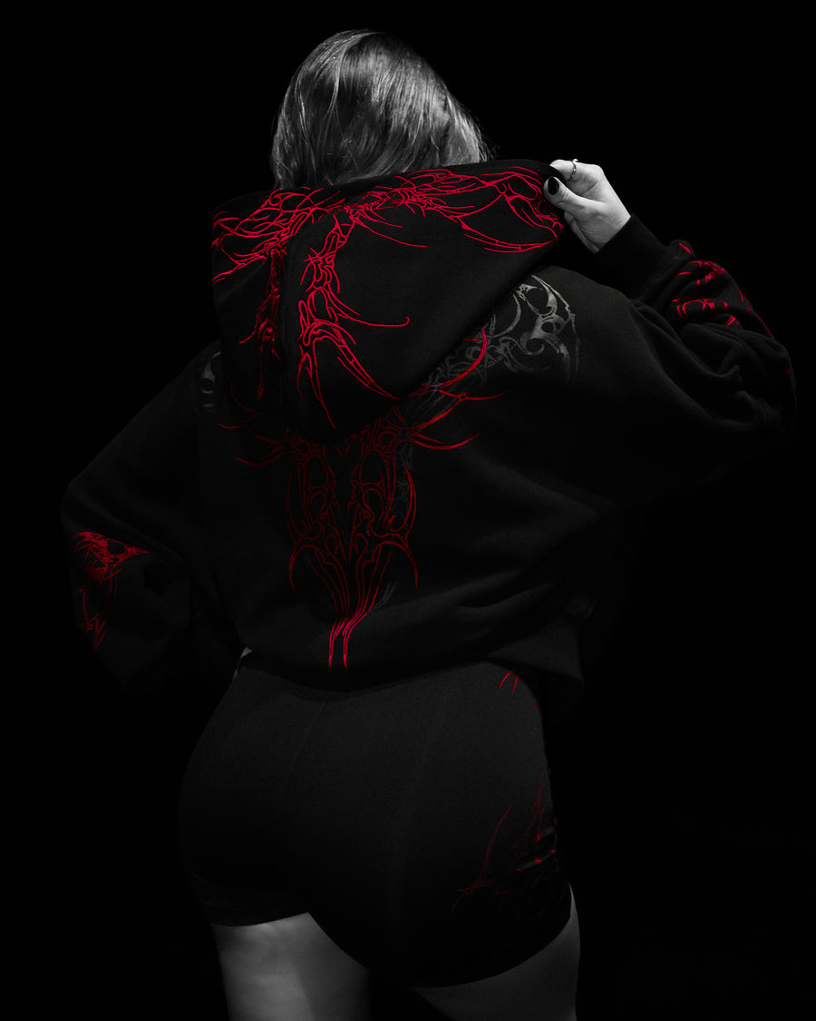 Women's Scarlet Kiss Cropped Zip-up Hoodie [NIGHTMARE]