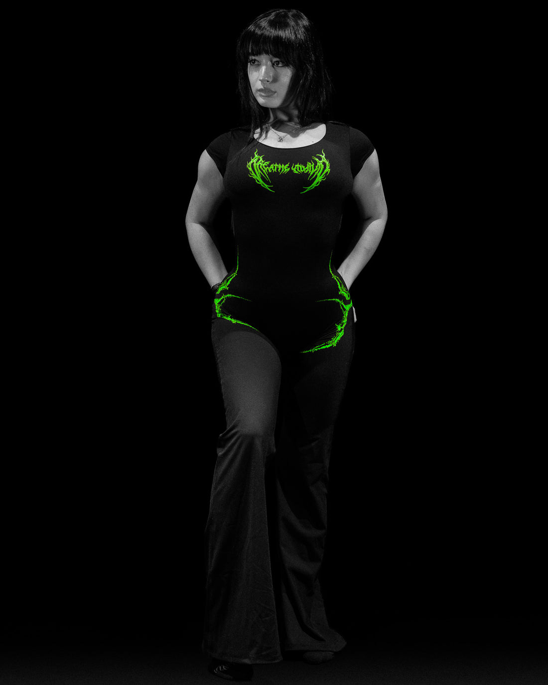 Void Tech™ Dark Reign Open Back Flare Bodysuit [GLOW IN THE DARK]