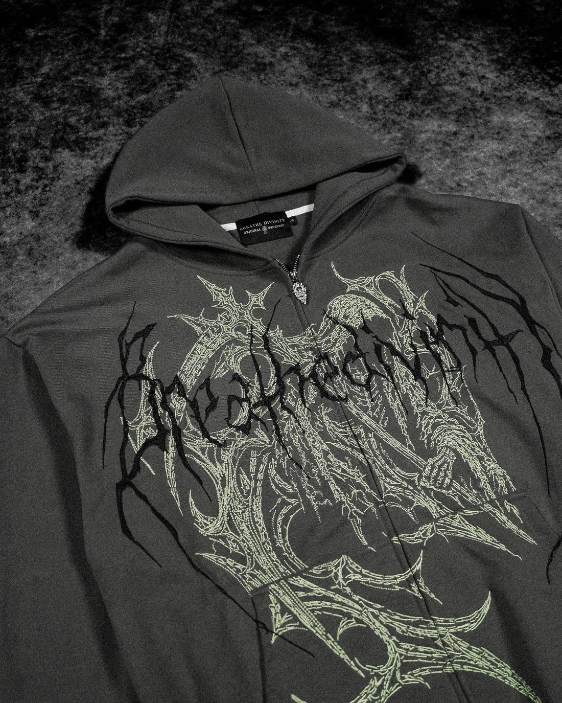Grim Reaper Embroidered Oversized Zip-up Hoodie [DECAY]