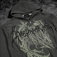 Grim Reaper Embroidered Oversized Zip-up Hoodie [DECAY]
