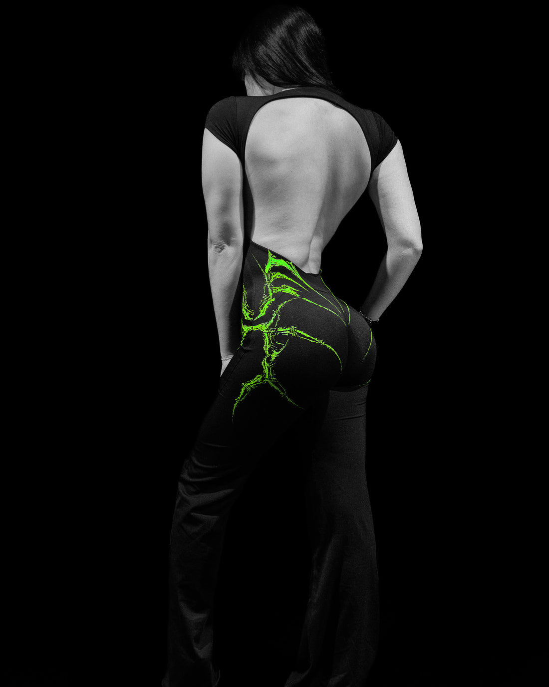 Void Tech™ Dark Reign Open Back Flare Bodysuit [GLOW IN THE DARK]