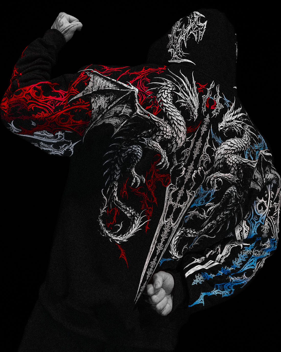 Dragon Blade Oversized pullover hoodie [FIRE AND ICE]