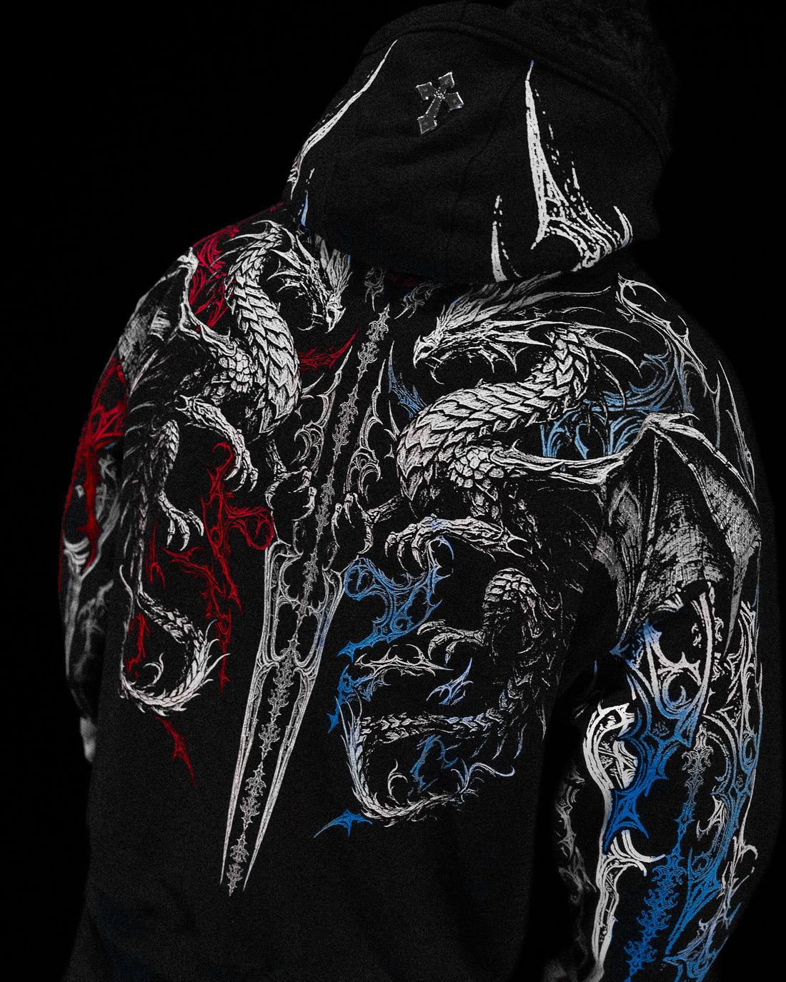 Dragon Blade Oversized pullover hoodie [FIRE AND ICE]