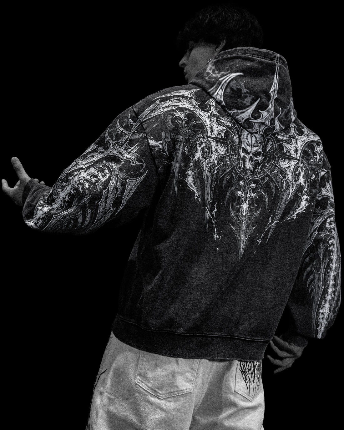 Death Slayer Oversized Zip-up Hoodie [GHOST VINTAGE WASH]