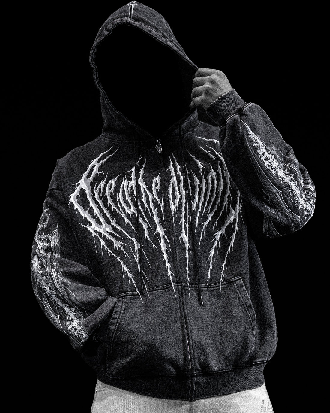 Death Slayer Oversized Zip-up Hoodie [GHOST VINTAGE WASH]