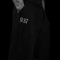 937 Embroidery Oversized Uncuffed Luxury Sweatpants [VOID BLACK]