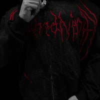 Grim Reaper Embroidered Oversized Zip-up Hoodie [BLOOD MIST]