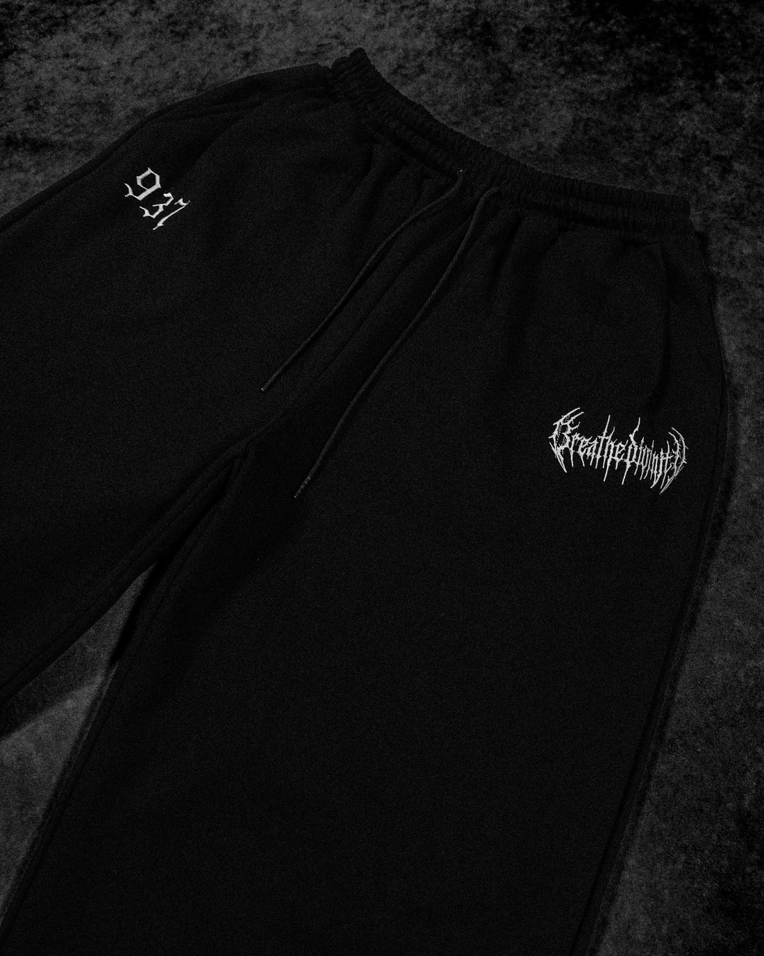 937 Embroidery Oversized Uncuffed Luxury Sweatpants [VOID BLACK]