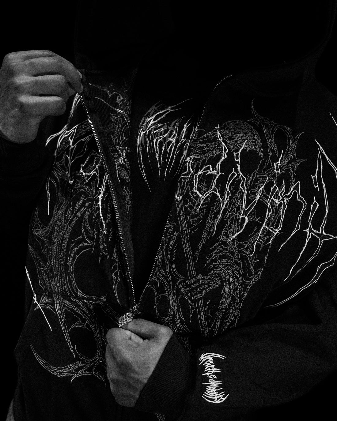 Grim Reaper Embroidered Oversized Zip-up Hoodie [GHOST]