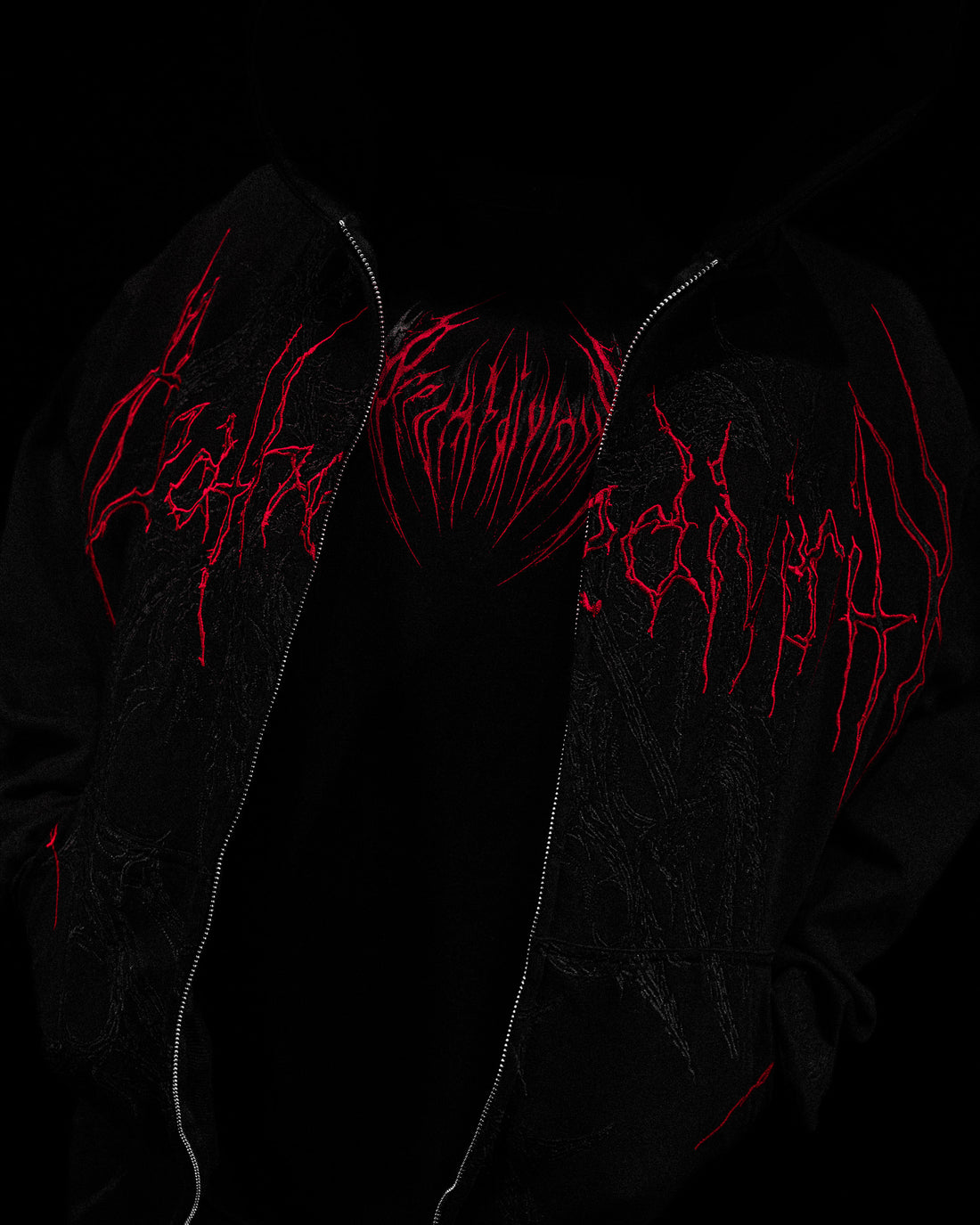 Grim Reaper Embroidered Oversized Zip-up Hoodie [BLOOD MIST]