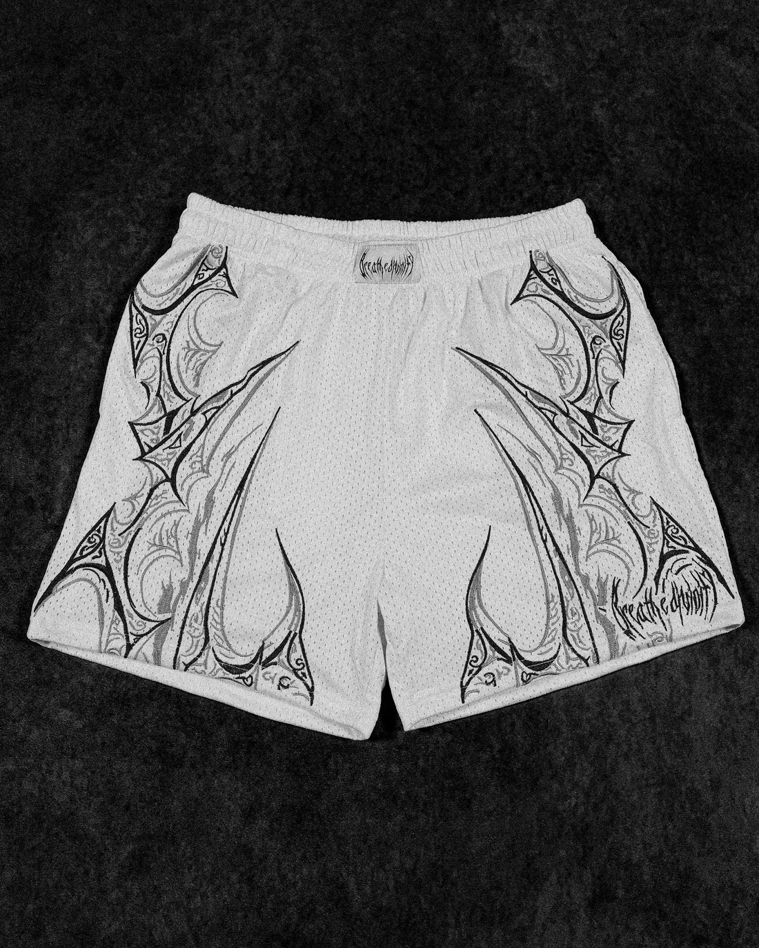 Skeletal Embroidered Bodybuilding mesh shorts [DIVINE WHITE]