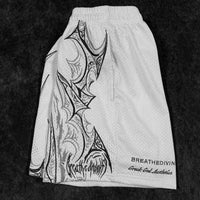 Skeletal Embroidered Bodybuilding mesh shorts [DIVINE WHITE]