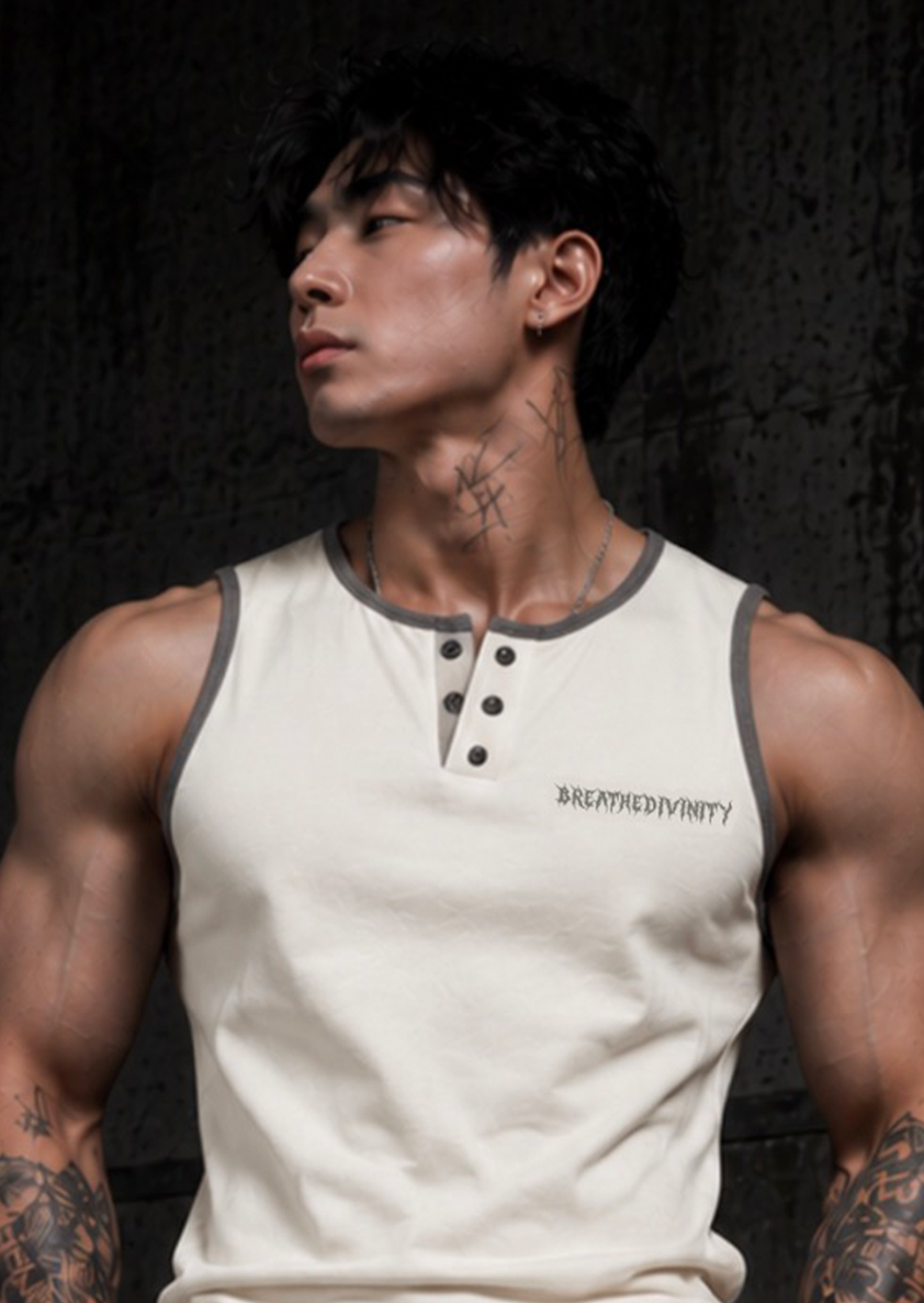 Mens Cut-off Henley [DIVINE WHITE] [MENS AUG COLL 2026]