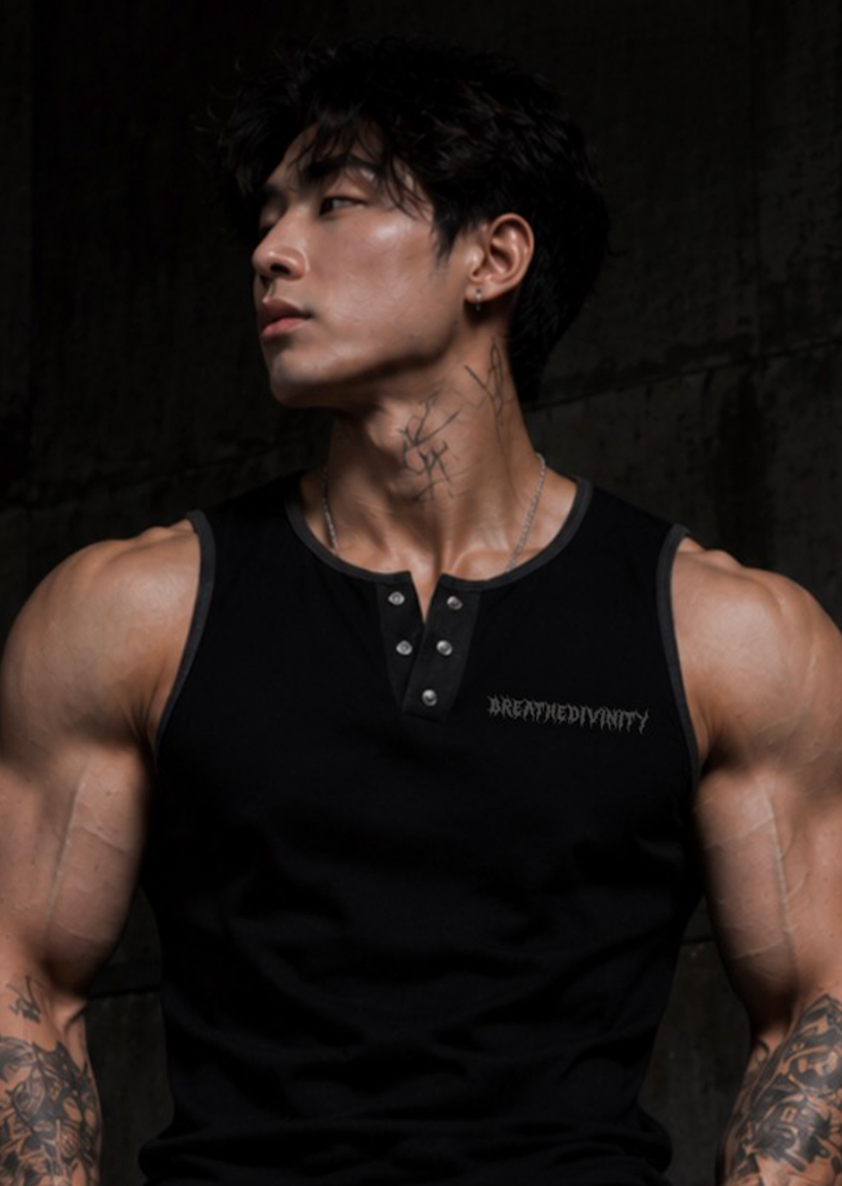 Mens Cut-off Henley [MIDNIGHT] [MENS AUG COLL 2026]