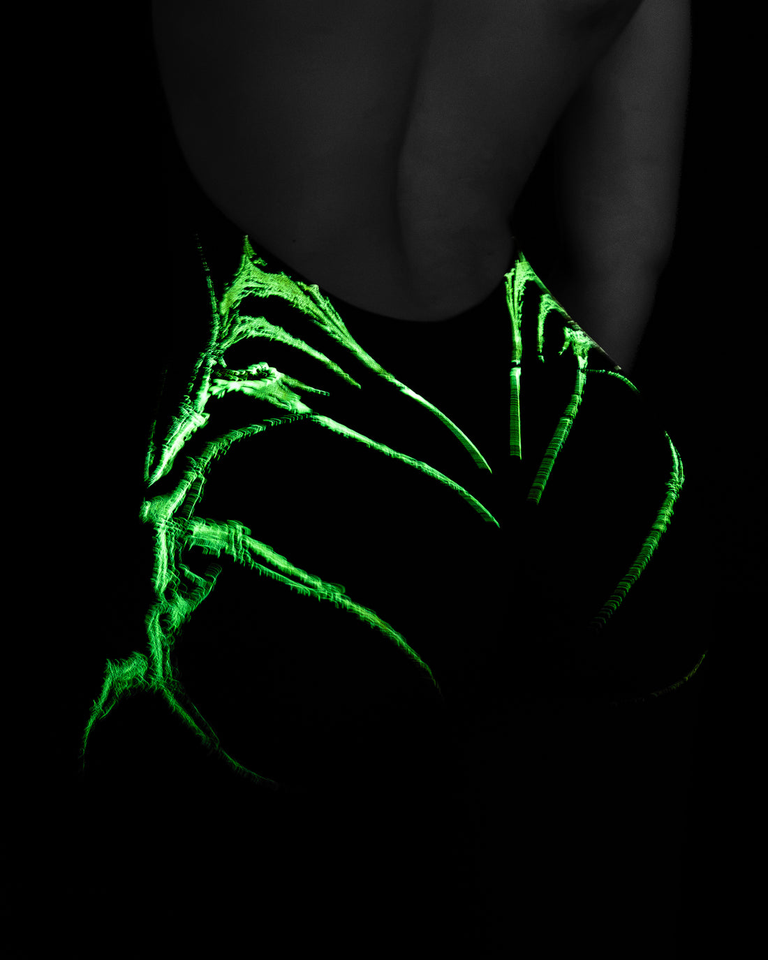 Void Tech Dark Reign Open Back Flare Bodysuit Glow in the Dark